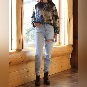 POL Tie Dye Cropped Terry French Knit Sweatshirt